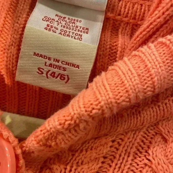 Faded Glory Coral Cluster Cable Knit Ribbed Hooded Button Cardigan Size Small - Picture 8 of 8